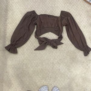 shein size s brown long sleeve tied bow in back sweater